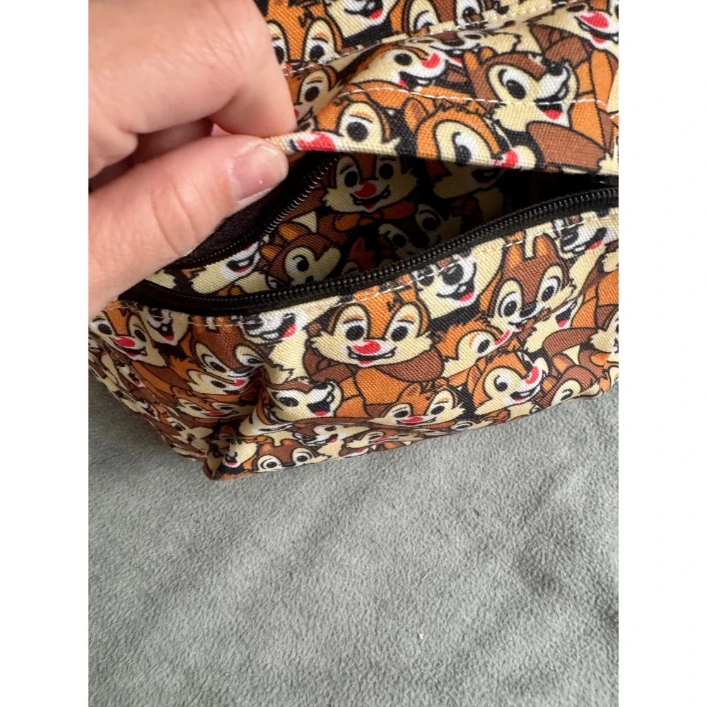 Rare Disney Chip 'n Dale All Over Print Backpack Canvas Brown Tan Cream Bag